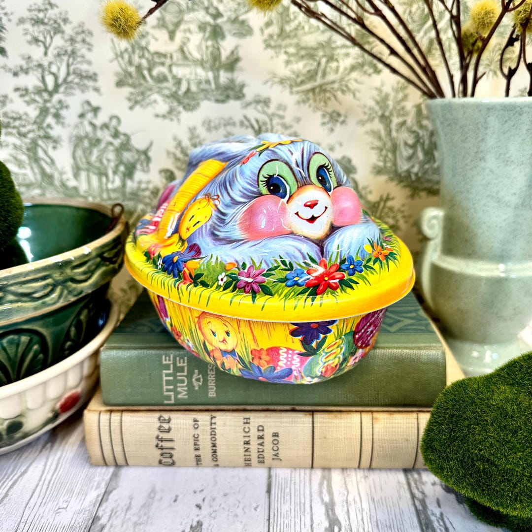 Vintage 1970s Kitsch Easter Bunny Plastic Candy Egg Container Colorful ...