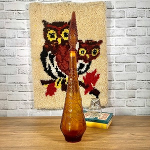 Vintage MCM Amber Empoli Genie Bottle Floral Butterfly Mid Century Decanter