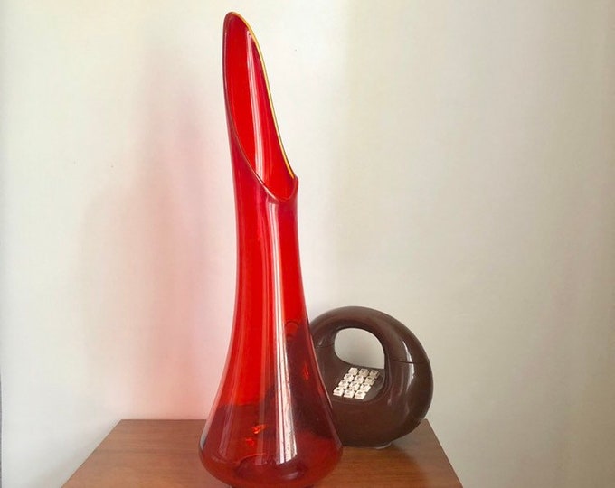 Tall Orange Swung Glass Vase Mid Century Modern Large Mouth Etsy