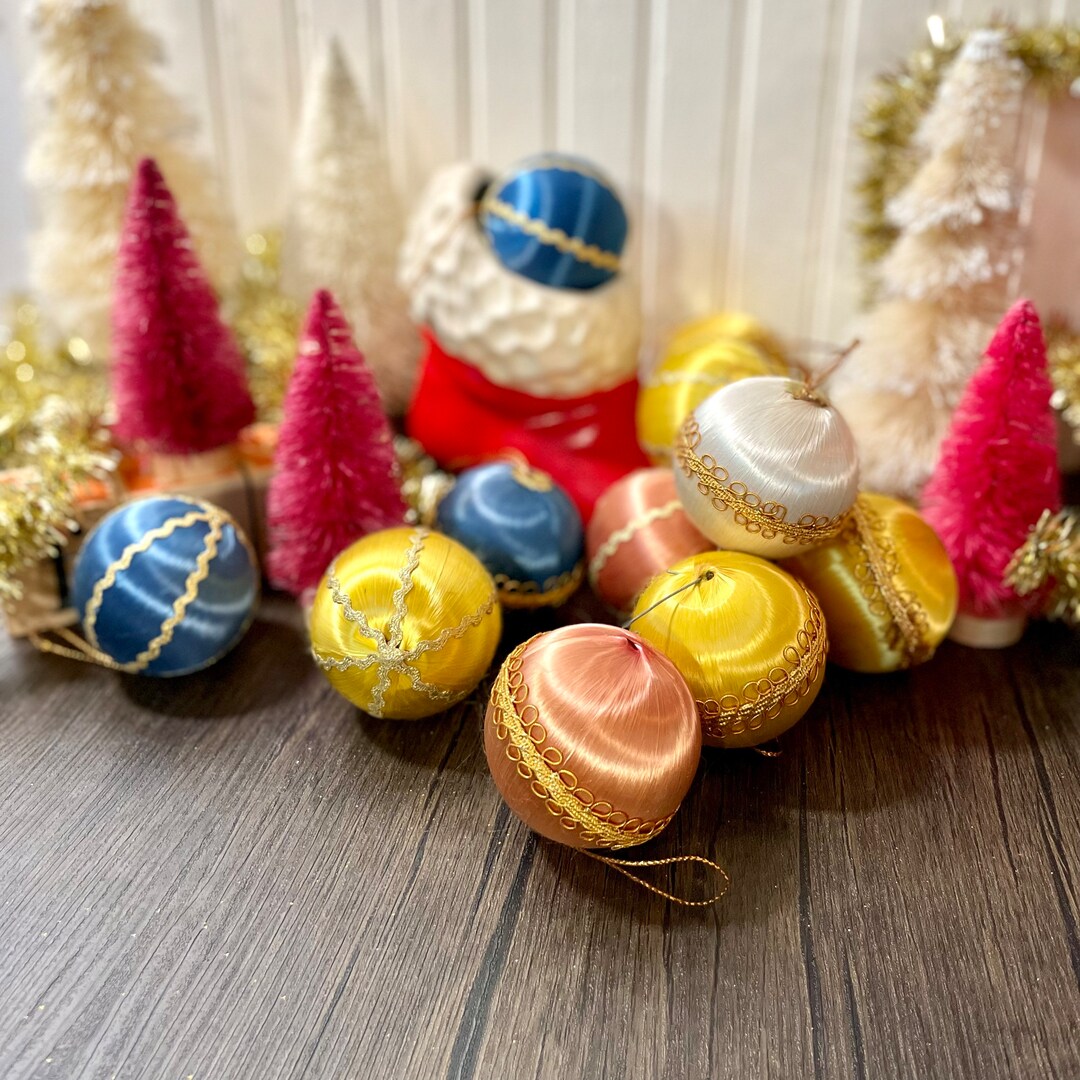 Vintage Satin Ball Ornament Set of 11 Mid Century Etsy
