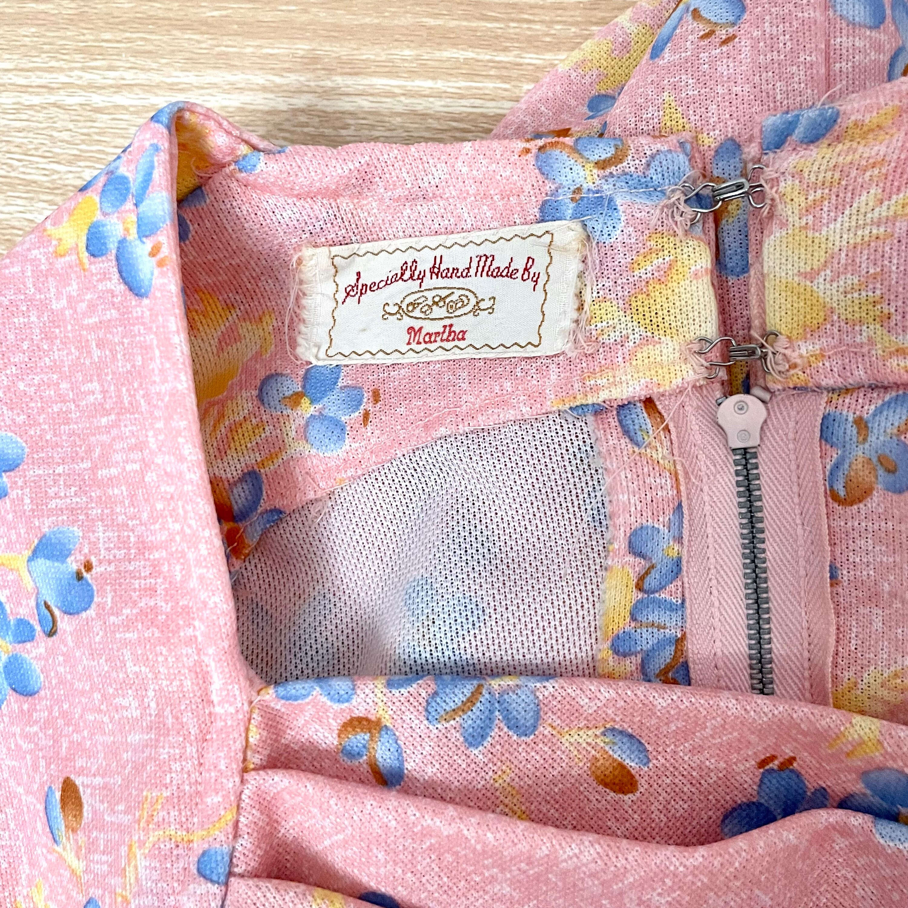 Vintage 70s Floral Maxi Dress: Handmade Pink Cowl Neck Gown, Size Small