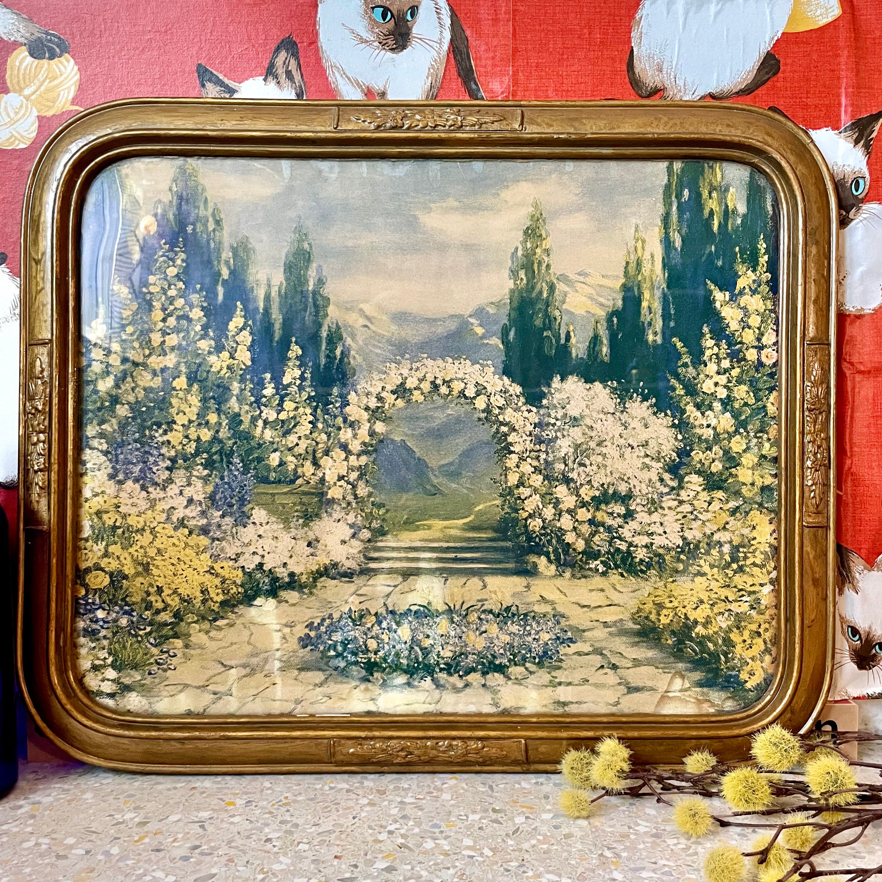 Antique Garden Landscape Lithograph Print 1920s Large Art Deco Arched Frame  Floral Wall Hanging - Etsy