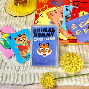 Jogo de cartas de rummy animal vintage dos anos 1960 Western Publishing Company Conjunto de cartas de baralho kitsch para crianças de meados do século