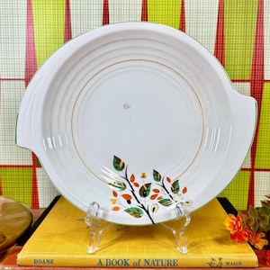 Antique 1920s Leaf & Floral Cake Plate Signed JR Art Deco Round Winged Serving Platter