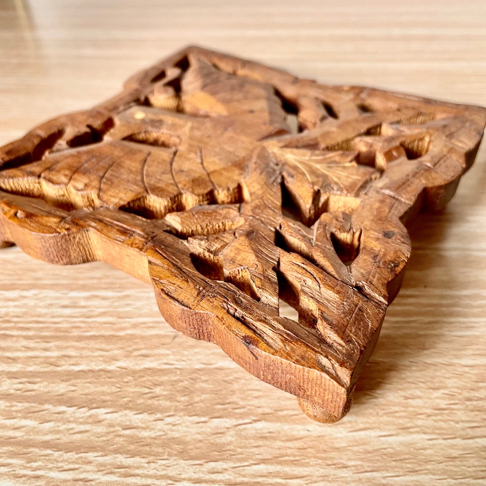 Vintage Wooden Trivet Pair Ornate Hand Carved Wood Trivets Etsy