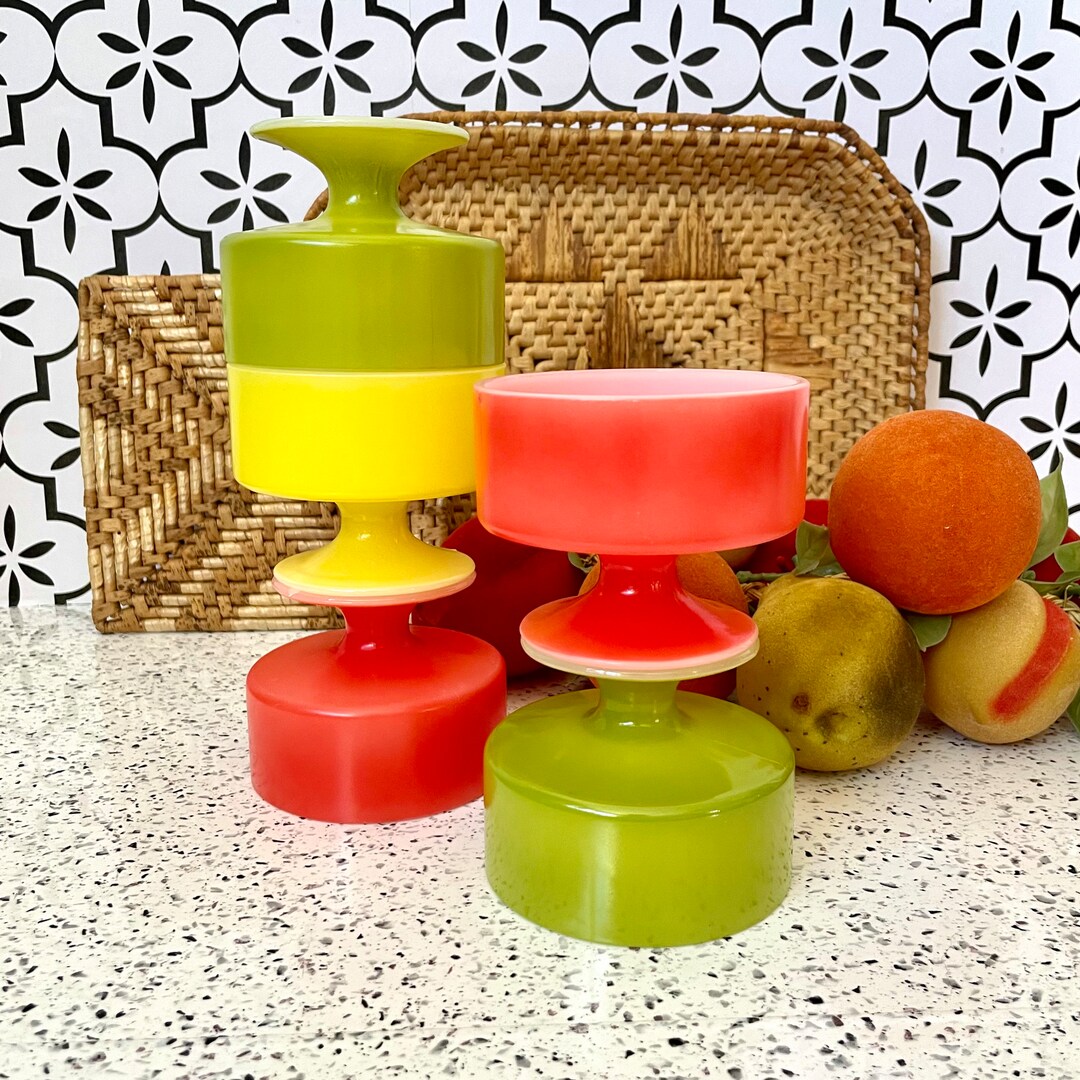 Vintage Federal Glass Ice Cream Bowls Mid Century Rainbow Pedestal Bowl