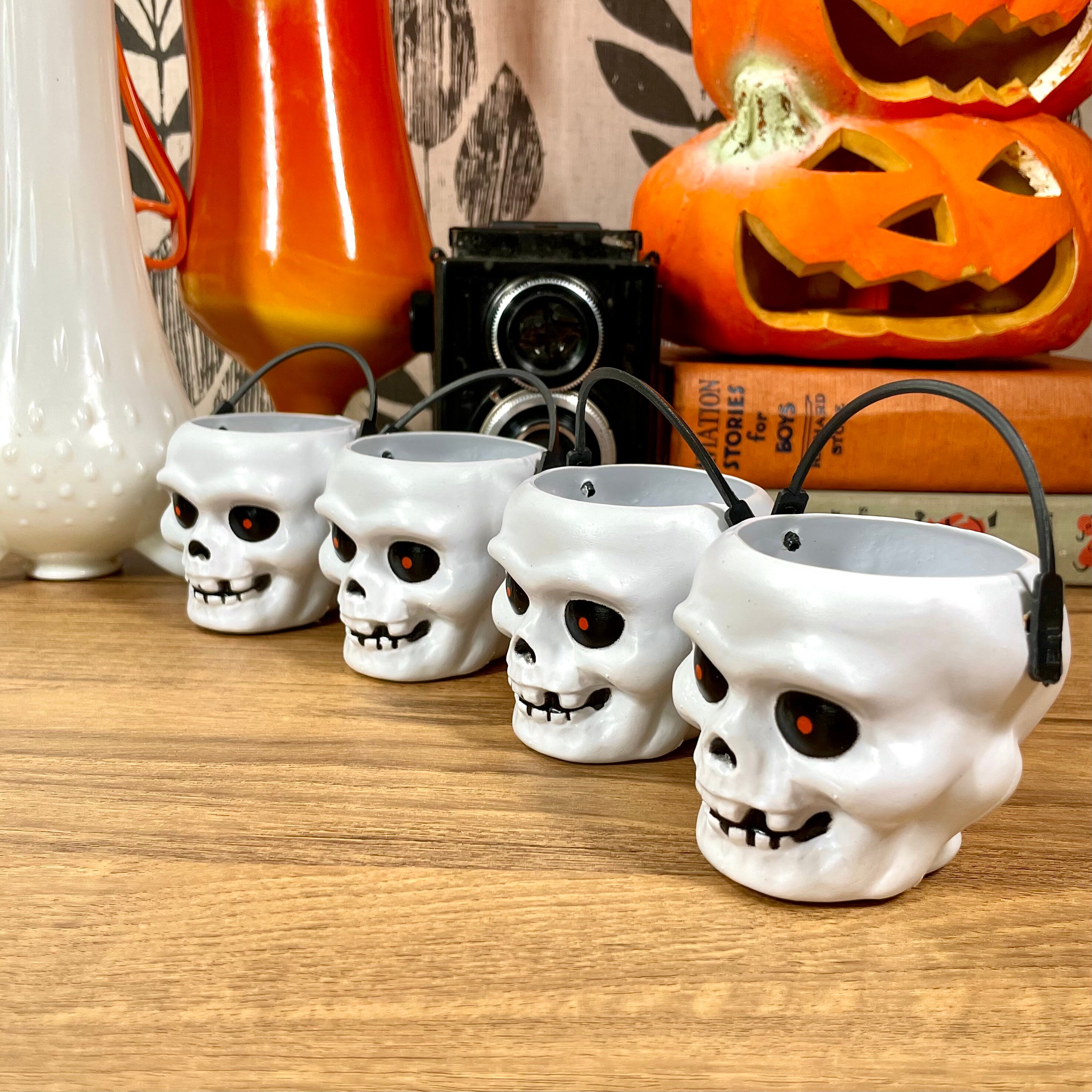 Skull Halloween Pail Orange