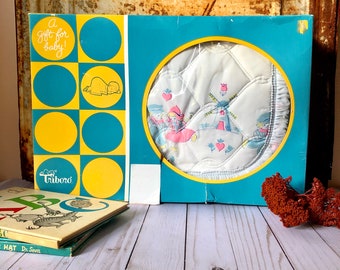 Vintage Quilted Baby Blanket By Triboro Blue And Pink Dutch Children With Ruffled Edge