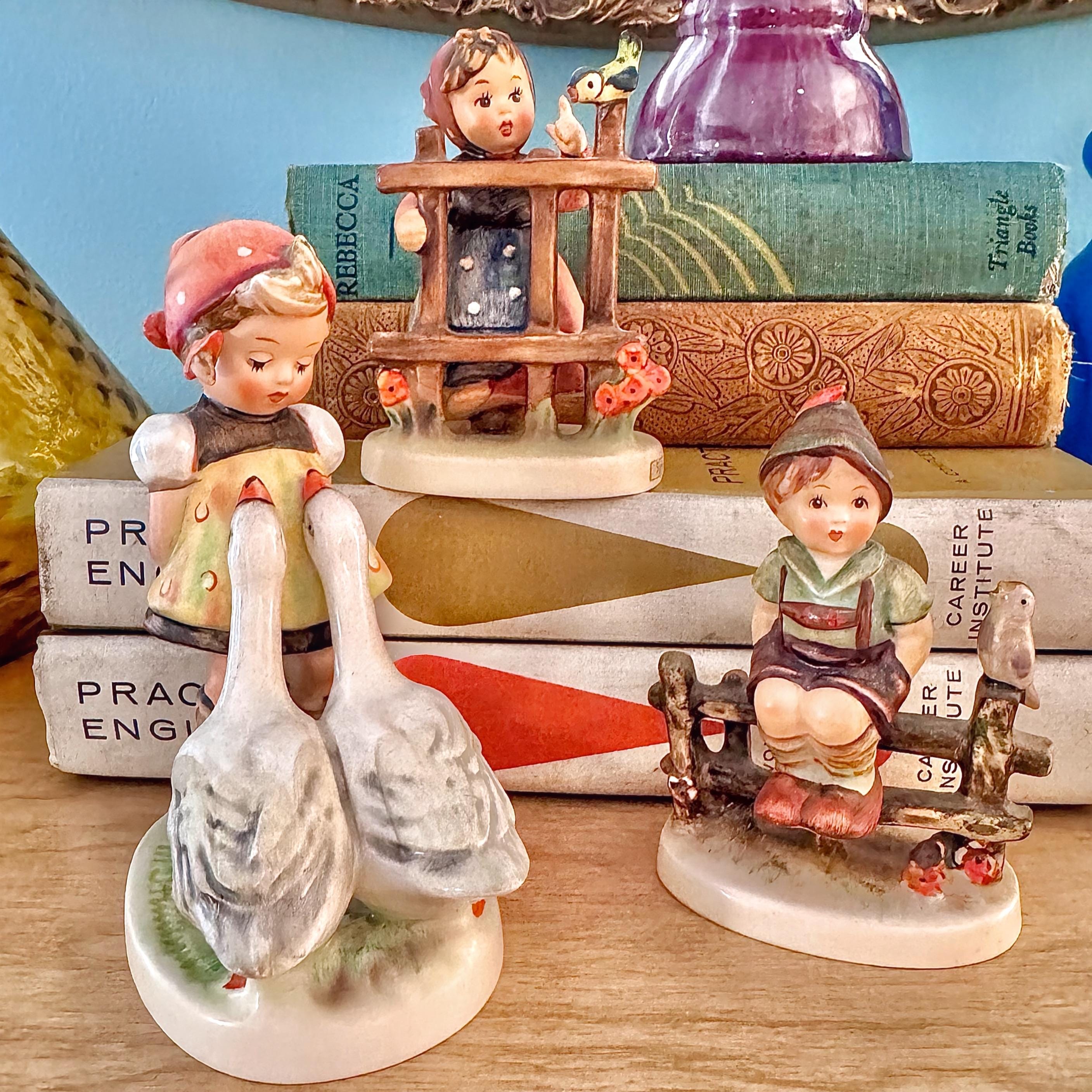 Vintage Goebel Hummel Figurines: Boy on Fence, Signs of Spring