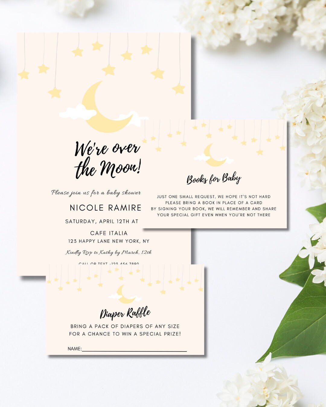 Editable Over the Moon Baby Shower Invitation