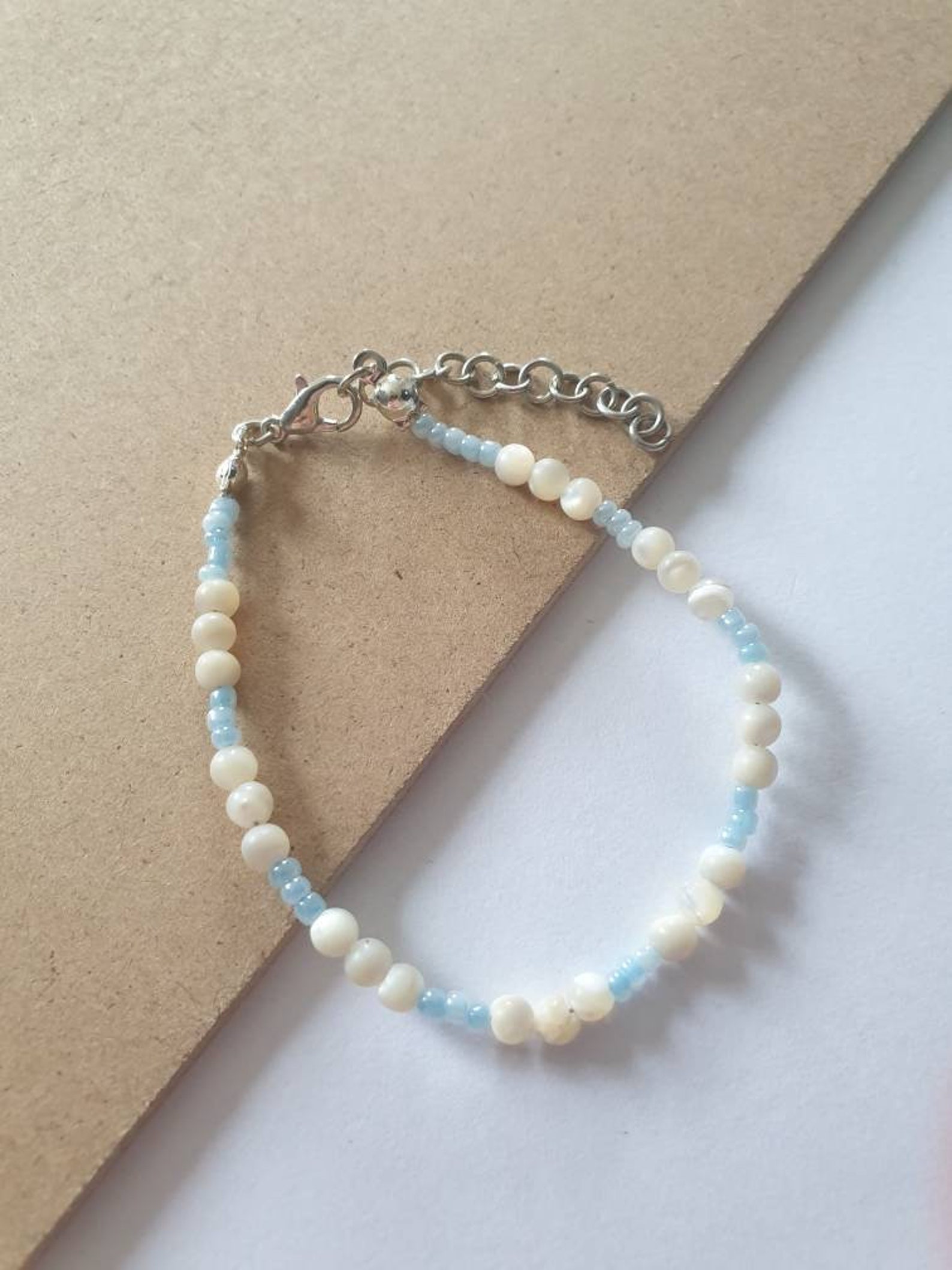 Blue summer beachy aesthetic VSCO beaded bracelets shell Etsy