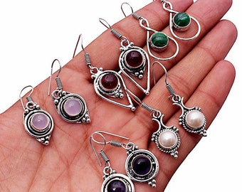 Gemstone Earrings Silver Plated Jewelry Mixed Gemstone Earrings Wholesale Lot Earrings Lot Silver Plated Earrings Pair