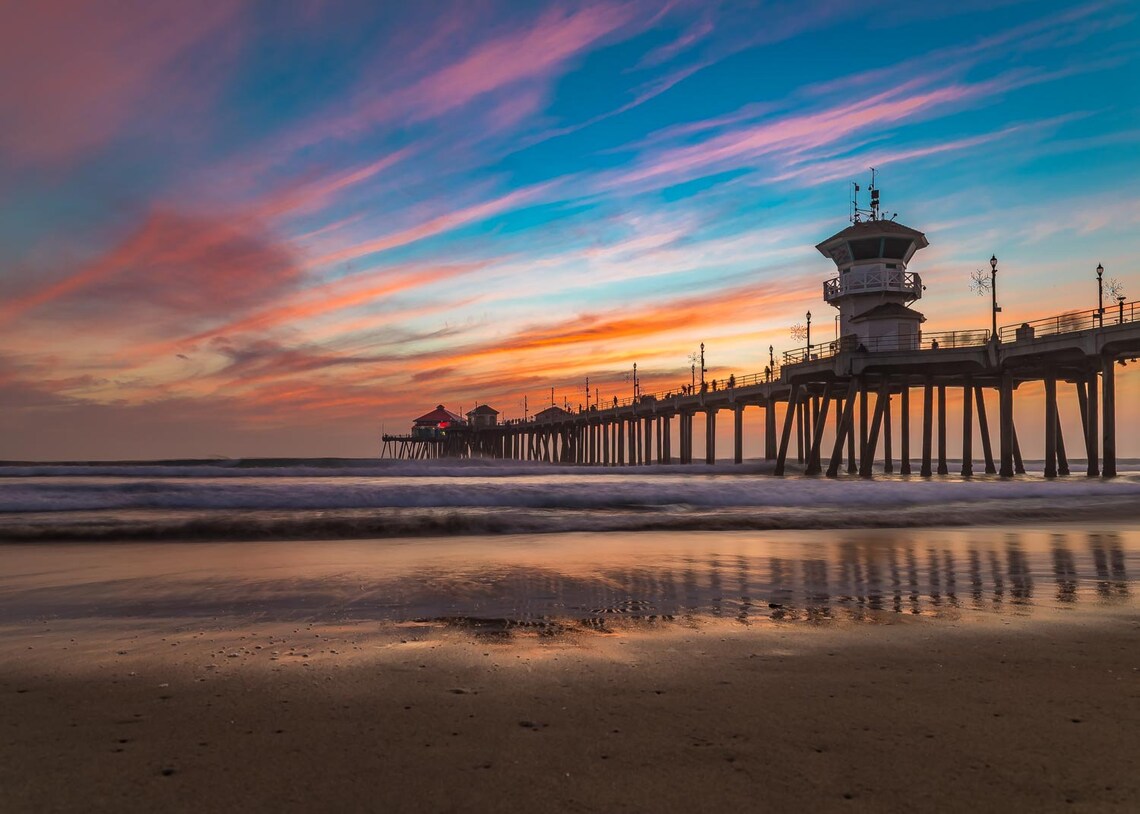 Huntington Beach Sunset Fine Art Print Beach Pier Wall Art Etsy