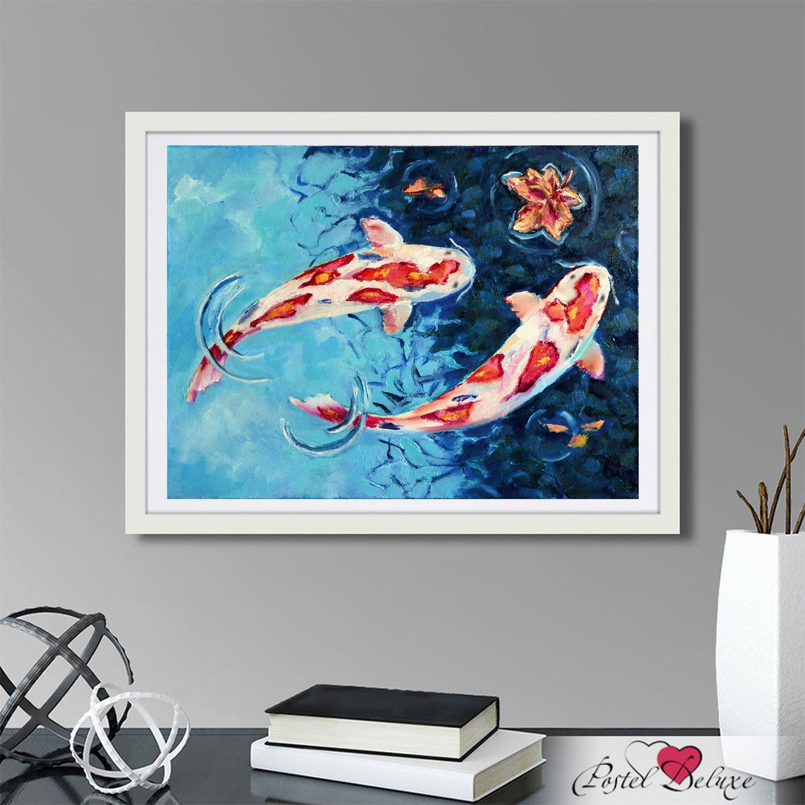 Koi fish oil painting on canvas original Impressionist koi | Etsy