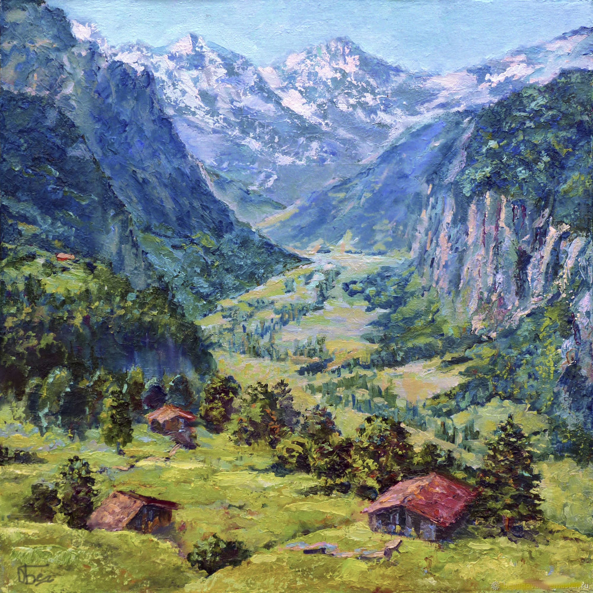 Swiss alps painting on canvas Original Switzerland landscape | Etsy