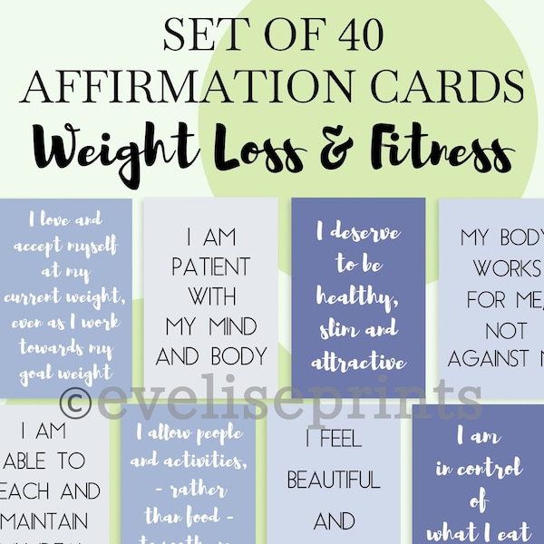Ensemble de cartes d'affirmation pour la perte de poids, la forme physique et l'image corporelle (cartes d'affirmation quotidiennes positives inspirantes) | Imprimable
