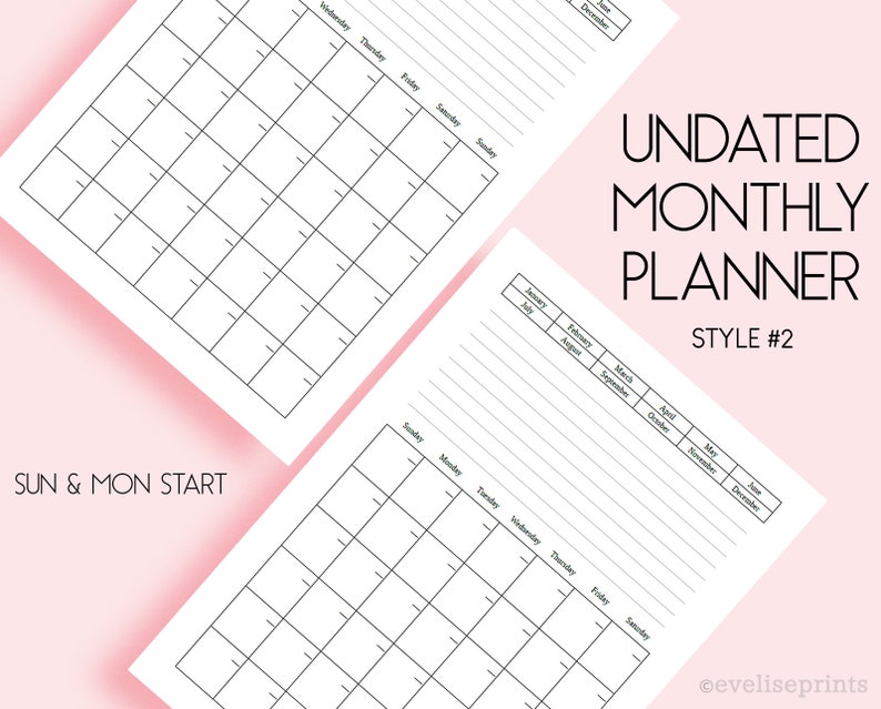 2022, 2023, 2024, 2025, 2026 Calendar Monthly Overview Undated Monthly