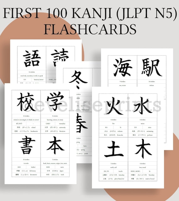 Japanese First 100 Kanji JLPT N5 Flashcards printable - Etsy Canada