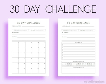 30 Day Challenge Planner | Clean & Minimalist Design (A4, A5, A6) | Printable