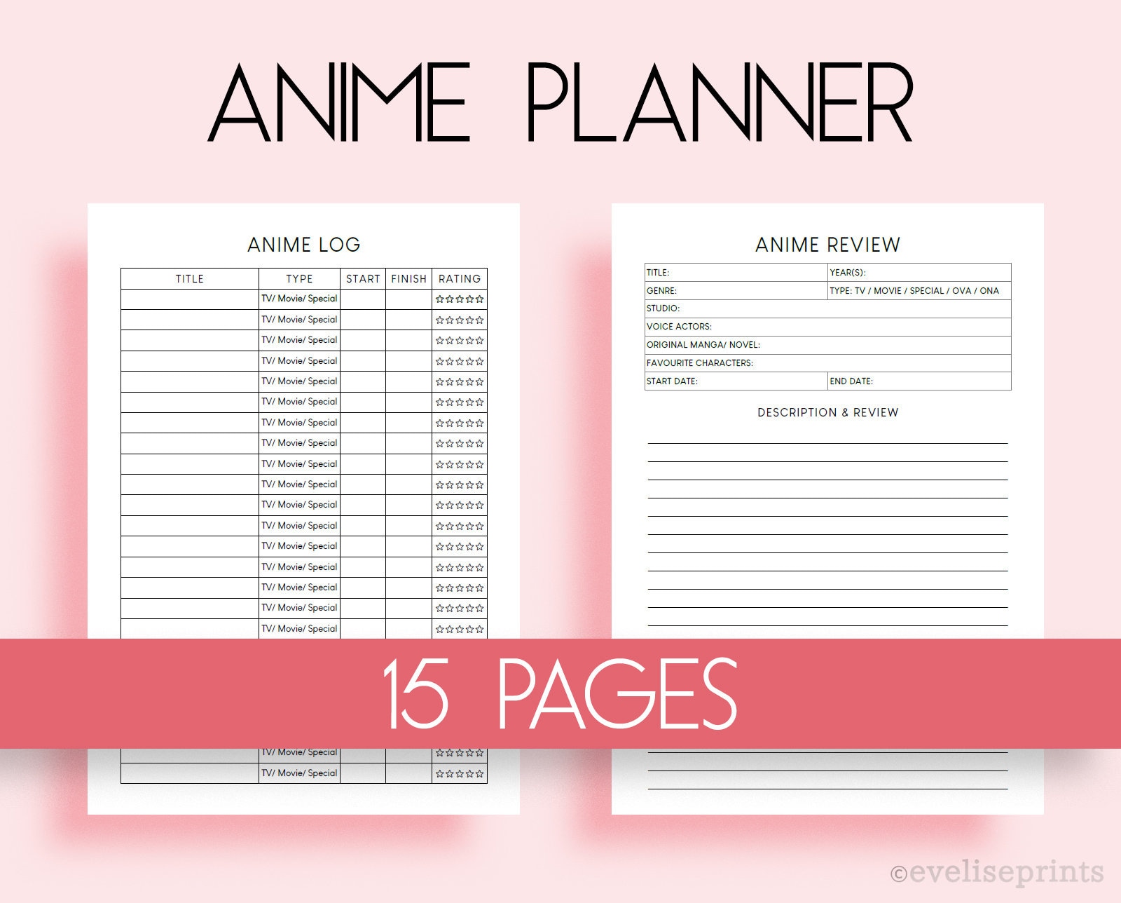 Anime Planner Clean & Minimalist Design A4 A5 A6 Etsy