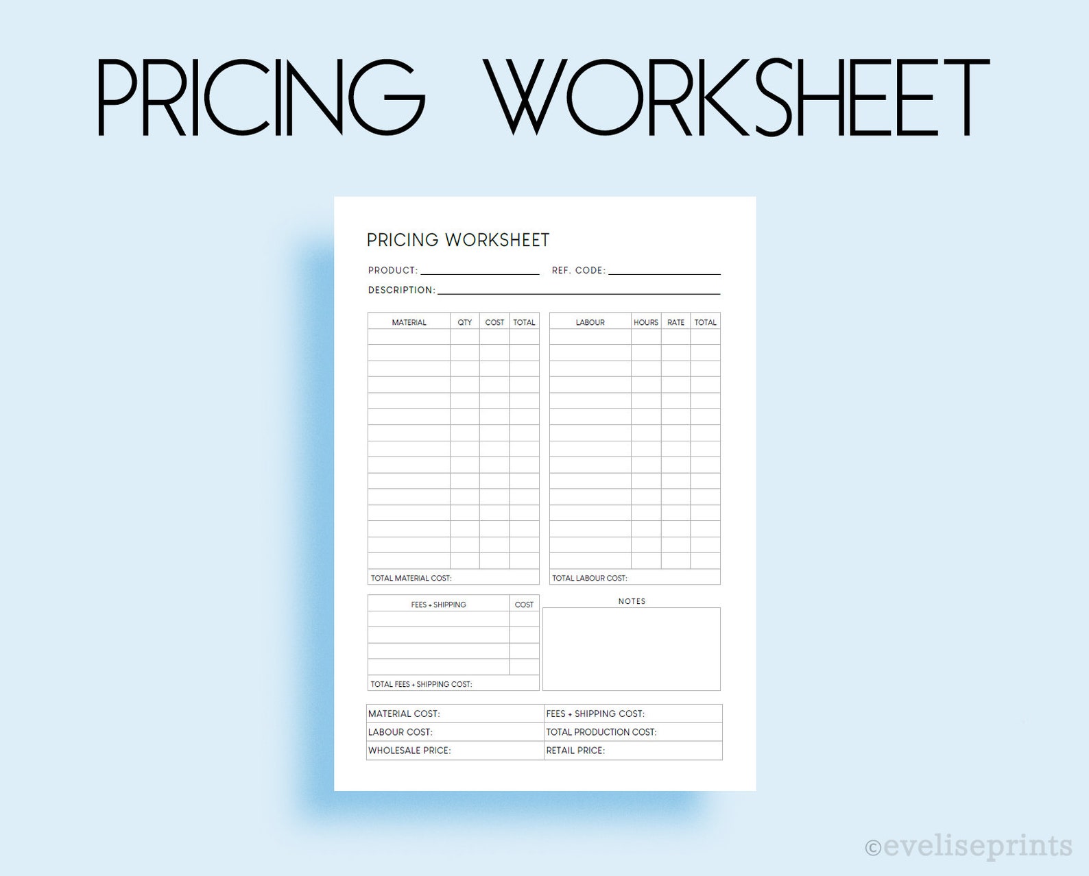 Pricing Worksheet Small Business Form Clean & Minimalist Design A4, A5