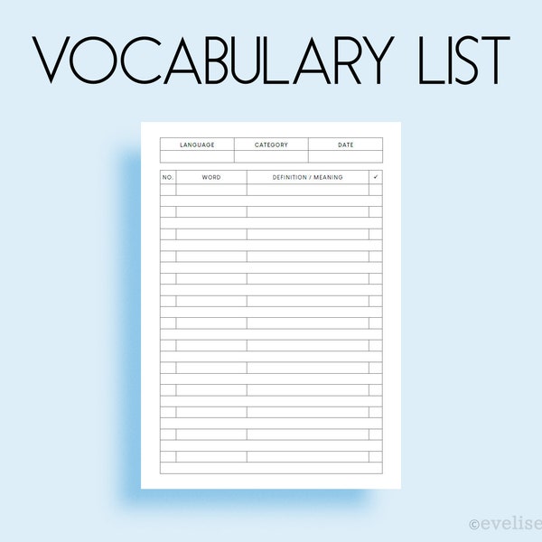 Vocabulary List - Universal Template (Spanish, French, Korean, etc.) | Clean & Minimalist Design (A4, A5, A6) | Printable