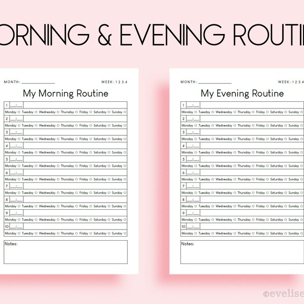 Morning & Evening Routine | Clean, Minimalist Design (A4, A5, A6) | Printable Pages