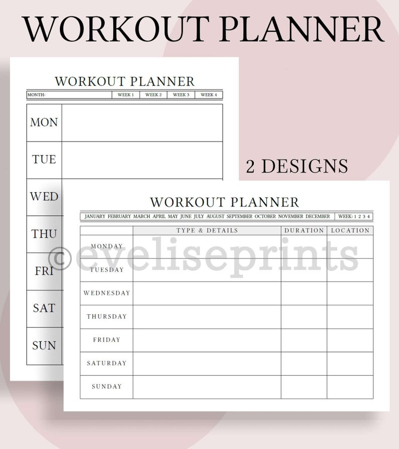 workout planner weekly exercise log printable etsy
