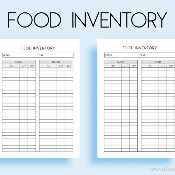 Food Inventory | Clean & Minimalist Design (A4, A5, A6) | Printable Pages