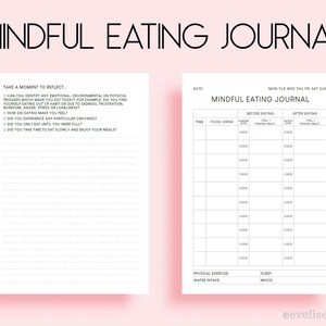 Mindful Eating Journal/ Emotional Eating Worksheets Clean &amp; Minimalist ...