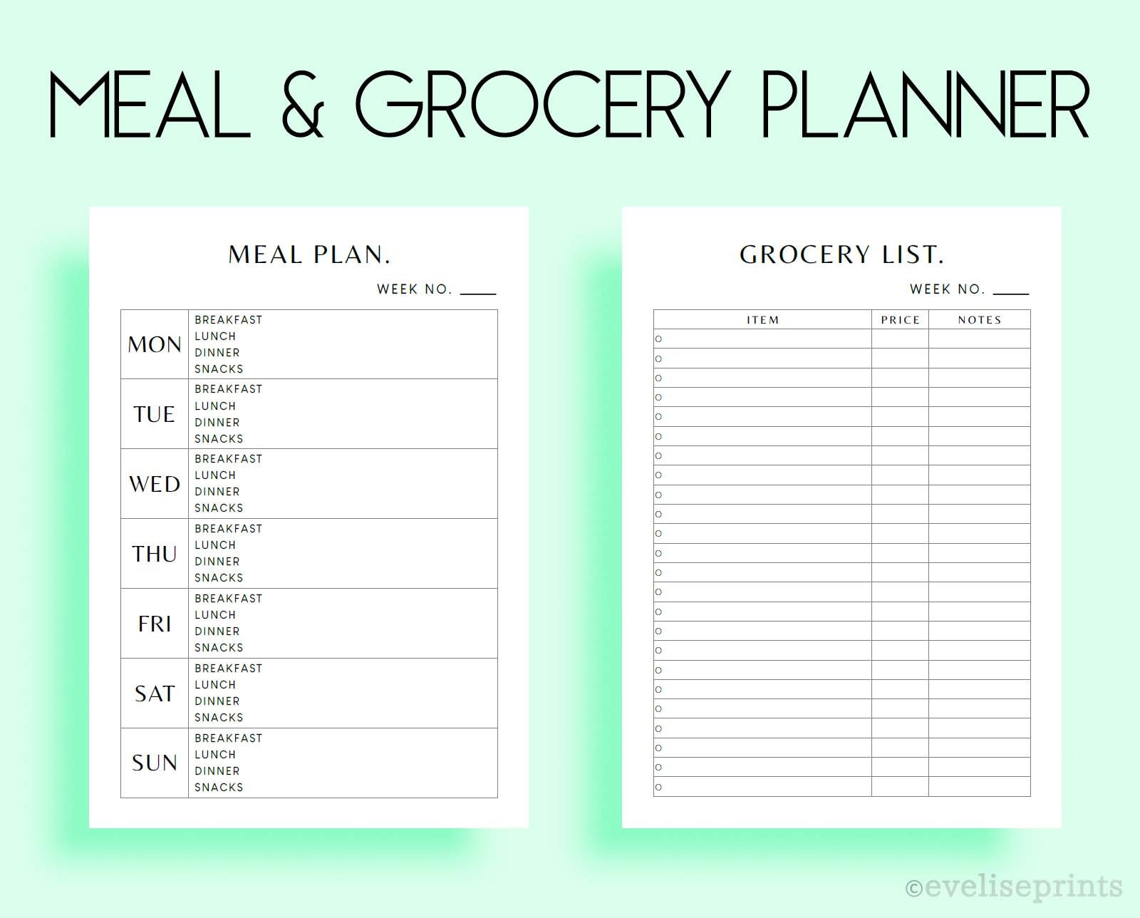 Meal & Grocery Planner Clean, Minimalist Design A4, A5, A6 Printable - Etsy