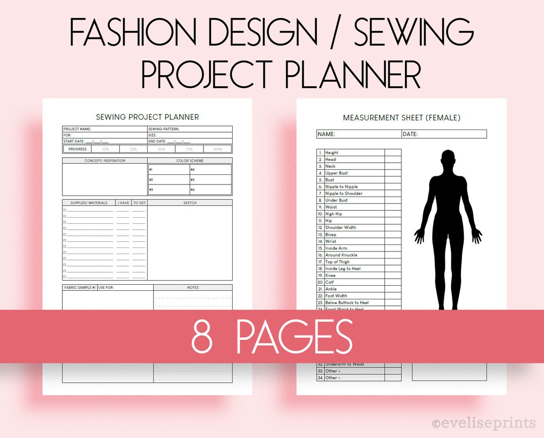 Fashion Design / Sewing Project Planner Clean & Minimalist Design A4