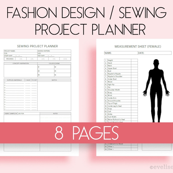 Fashion Design / Sewing Project Planner | Clean & Minimalist Design (A4, A5, A6) | Printable Pages