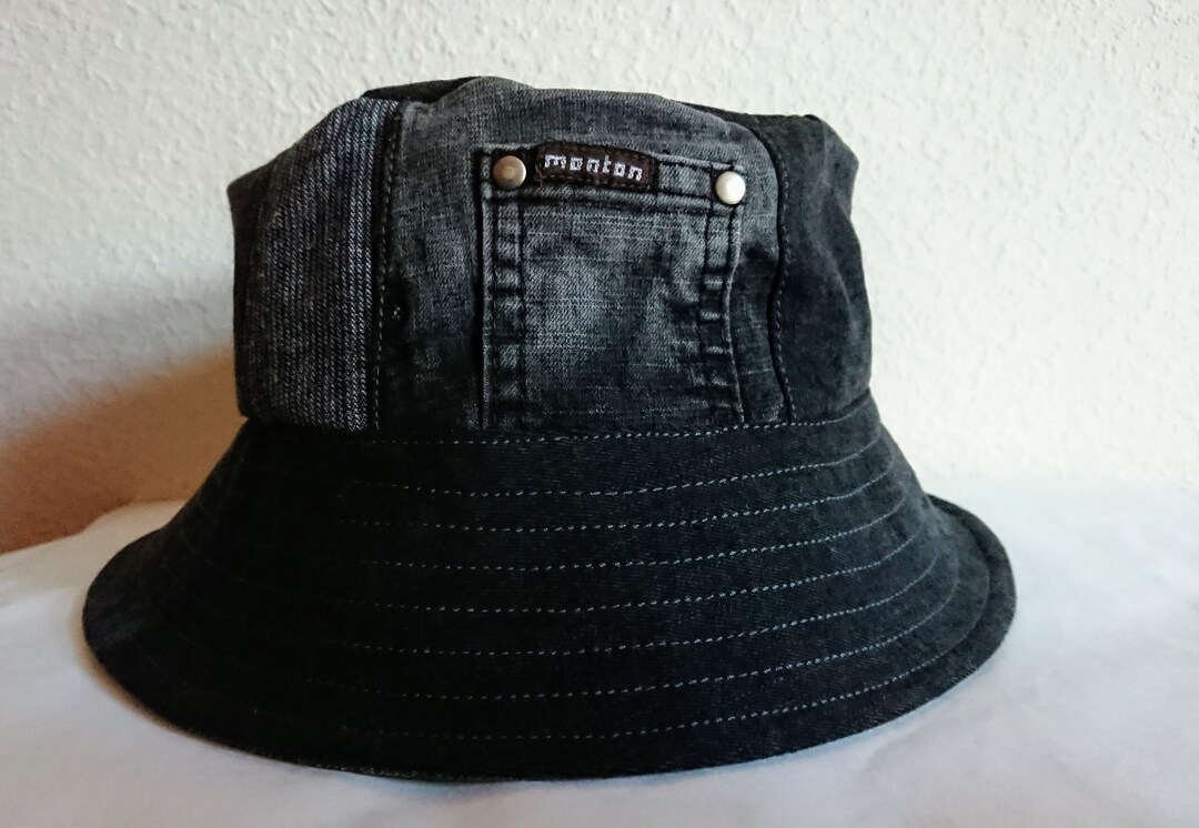 Black Upcycled Denim Patchwork Bucket Hat - Etsy