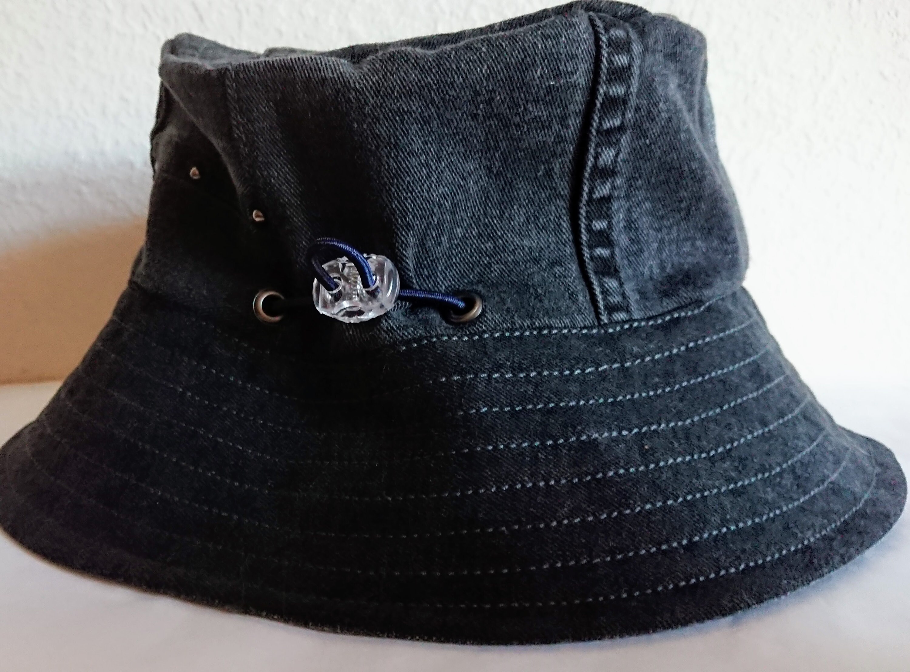 Handcrafted Upcycled Denim Bucket Hat Made From Dark Denim Jeans OS Dark Denim Bucket Hat-M — White Weft- Upcycled denim and jeans main image 2