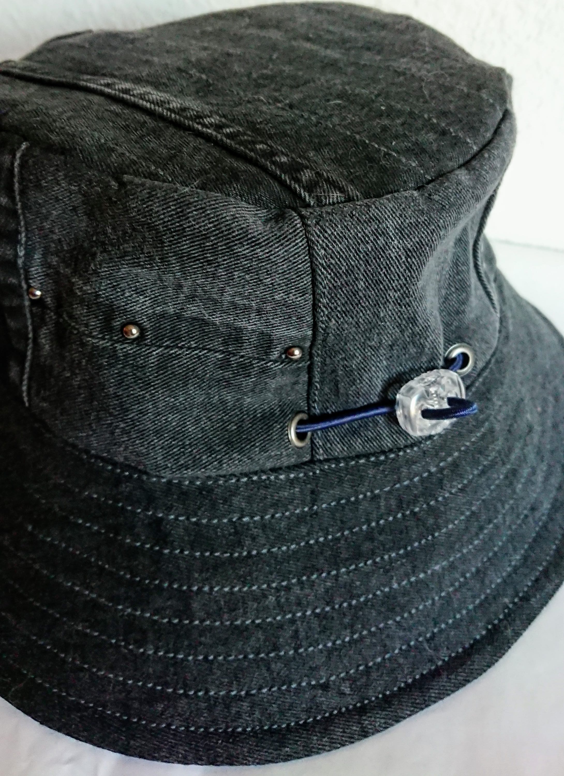 Handcrafted Upcycled Denim Bucket Hat Made From Dark Denim Jeans OS Dark Denim Bucket Hat-M — White Weft- Upcycled denim and jeans main image 3