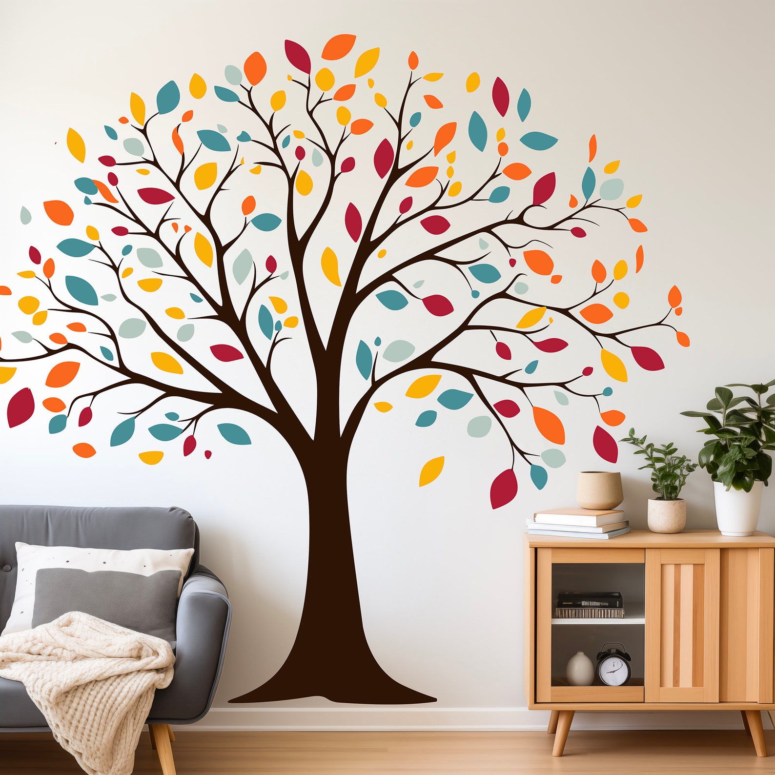 Large Tree With Birds Removable Wall Decal – Vibrant Fall Colors Leaf ...