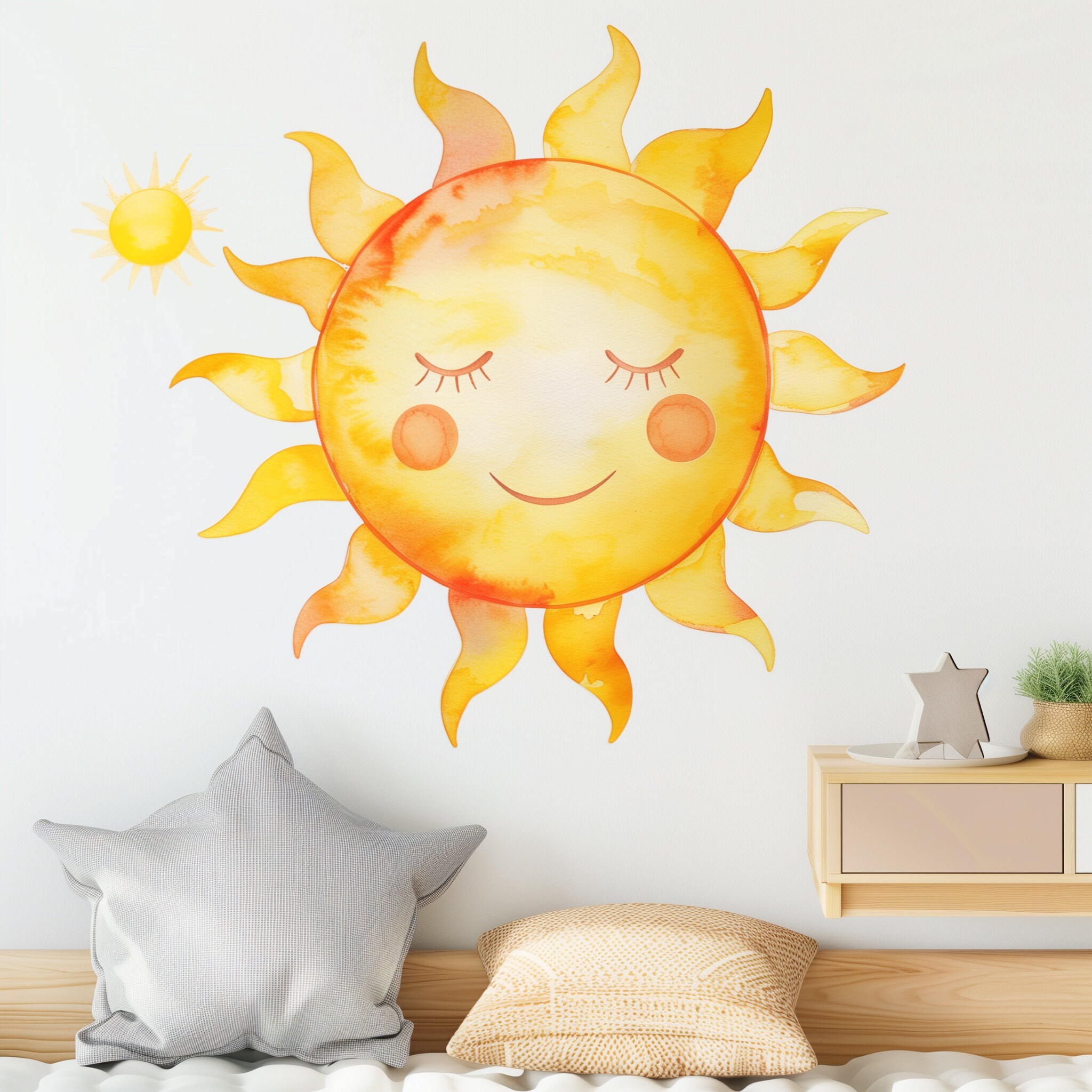 Sun and Moon Wall Decal - Boho Decor for Living Room - Large Sunburst ...