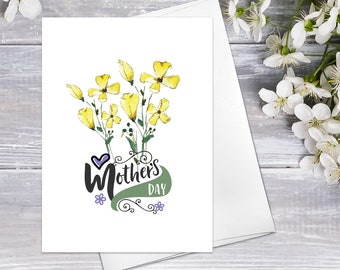 Happy Mother's Day Flower Spring Watercolour Card Purple Floral Greeting Cards for Mom Mother's Day Yellow Floral Watercolor Greeting Card