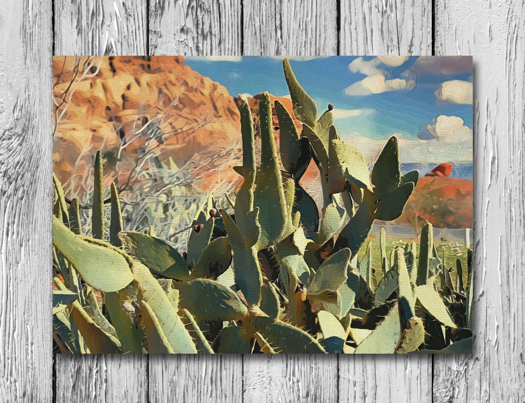 Custom Oil Painting on Linen Canvas - Mountain Cactus Desert Landscape ...