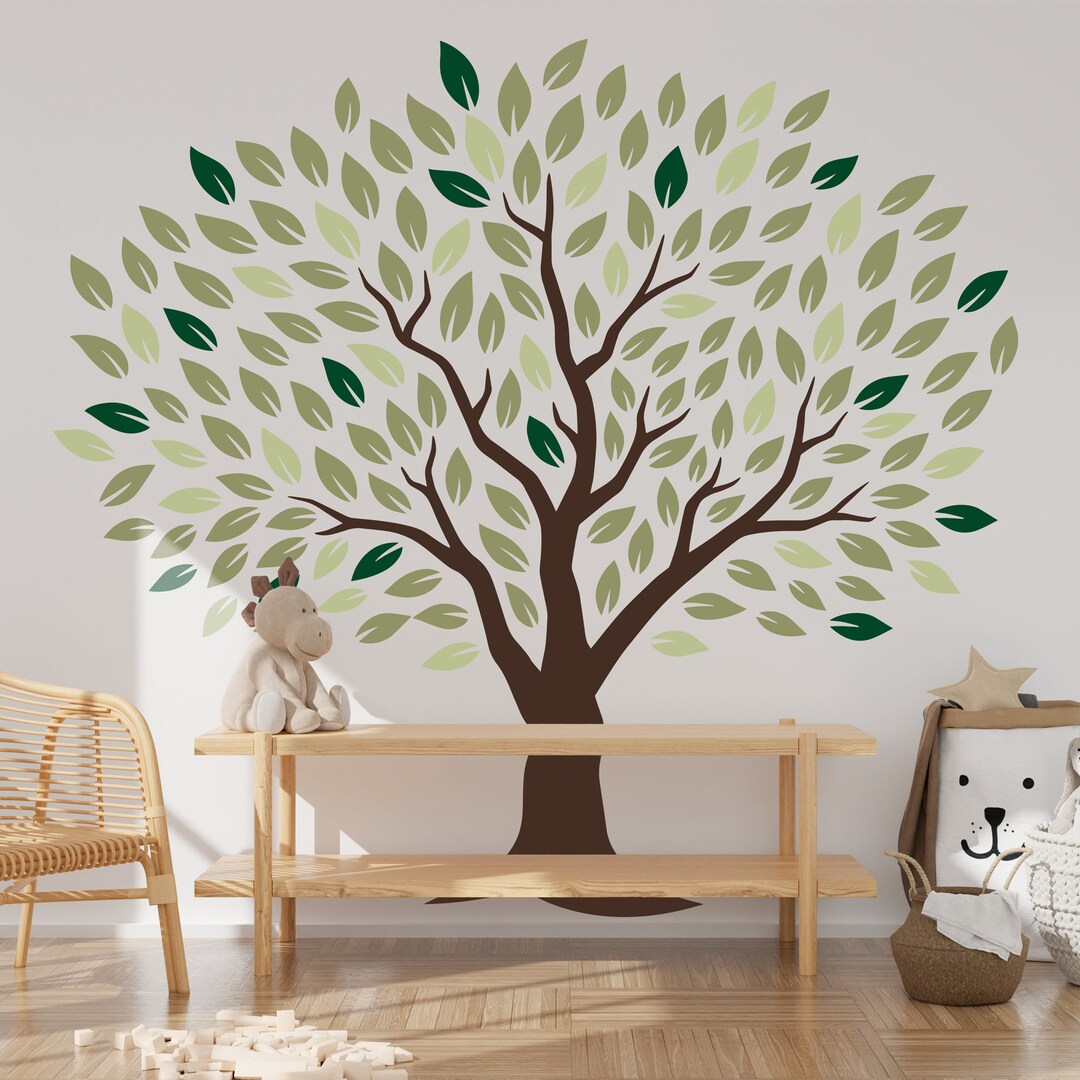 Rustic Tree Wall Decal – Three-color Leaves, Nursery Decor - Etsy