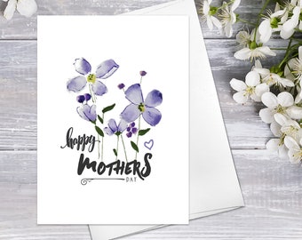 Happy Mother's Day Flower Spring Watercolour Card Purple Floral Greeting Cards for Mom Mother's Day Greeting Cards Mothers Day Cards Gift