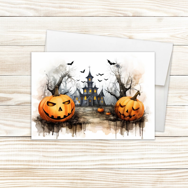 Watercolor Halloween Card Set, Fall Note Cards - Etsy