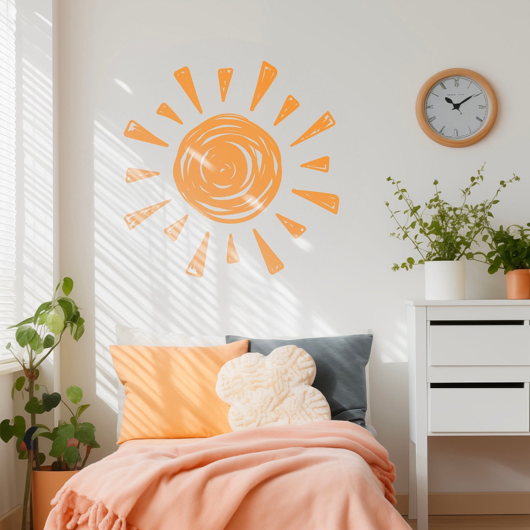 Large Sun Wall Decals, Sun Murals, Rising Sun Wall Decal Removable Wall
