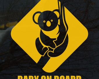 6" Baby On Board Sign - 6 inches Koala Bear on Board Bright Warning Sign Vinyl Sticker for Car Trucks Vehicle Decal Sticker Window Décor