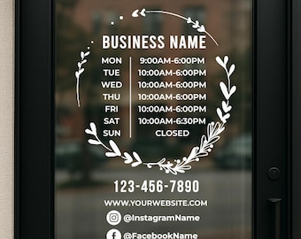 Custom Business Hours Window Decal – Salon, Spa, Boutique Vinyl Sign