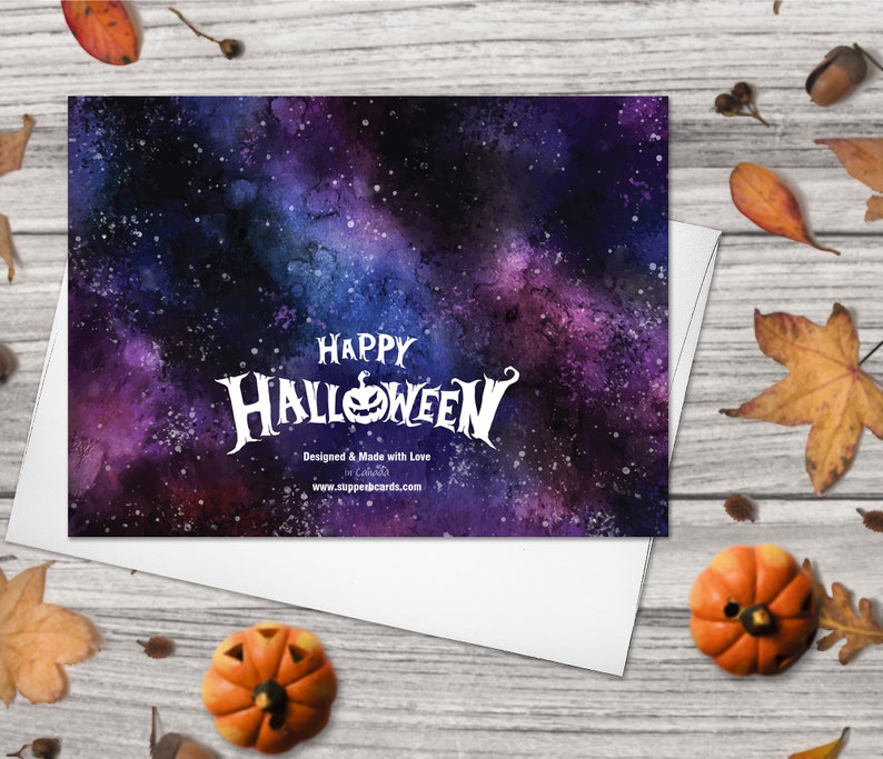 Happy Halloween Greeting Card Set of 4 - Starry Night Sky Spooky Castle Scary Pumpkins Bats Full Moon Cards Halloween card Halloween Gifts imagen 2