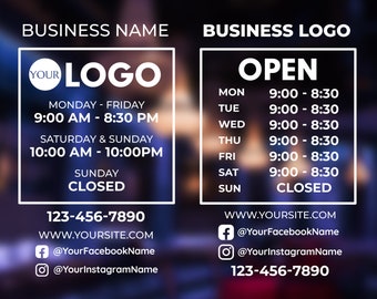 Custom Business Hours Decal, Opening Hours Custom Logo, Open Hours Store Hours Window Wall Sticker, Shop Owner Window Door Vinyl Decal