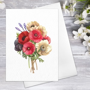 Poppy Flower Fine Art Note Cards with Envelopes Floral Blank Watercolour Card Flower Greeting Cards Anniversary Mother's day Greeting Cards