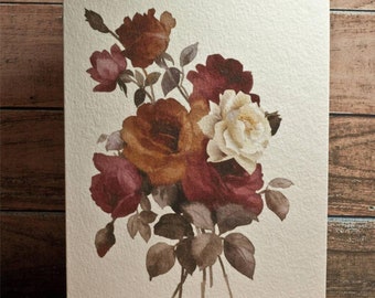 Supperb Watercolor Roses Bouquet (Set of 2) - Valentines Day Wedding Anniversary Mother's day Valentine's Day Blank Greeting Card